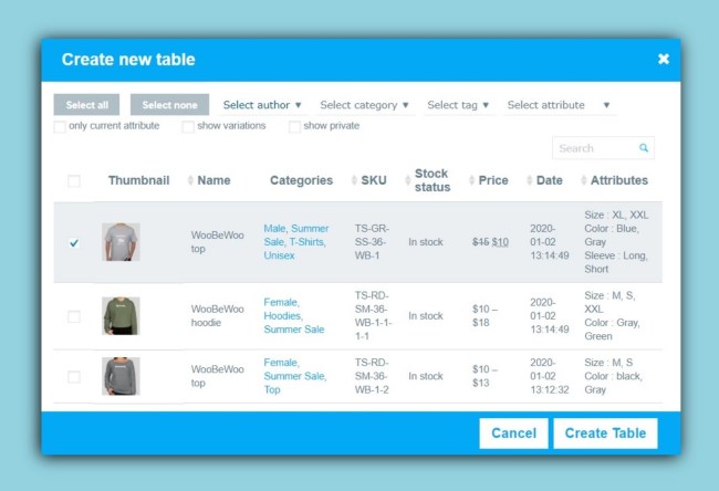 TAN Quick order form / Product table for OpenCart
